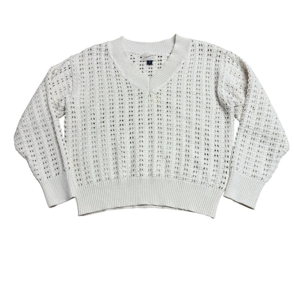 UNIVERSAL THREAD SWEATER OPENWORK KNIT CREAM V-NECK PULLOVER SIZE M NEUTRAL NWT